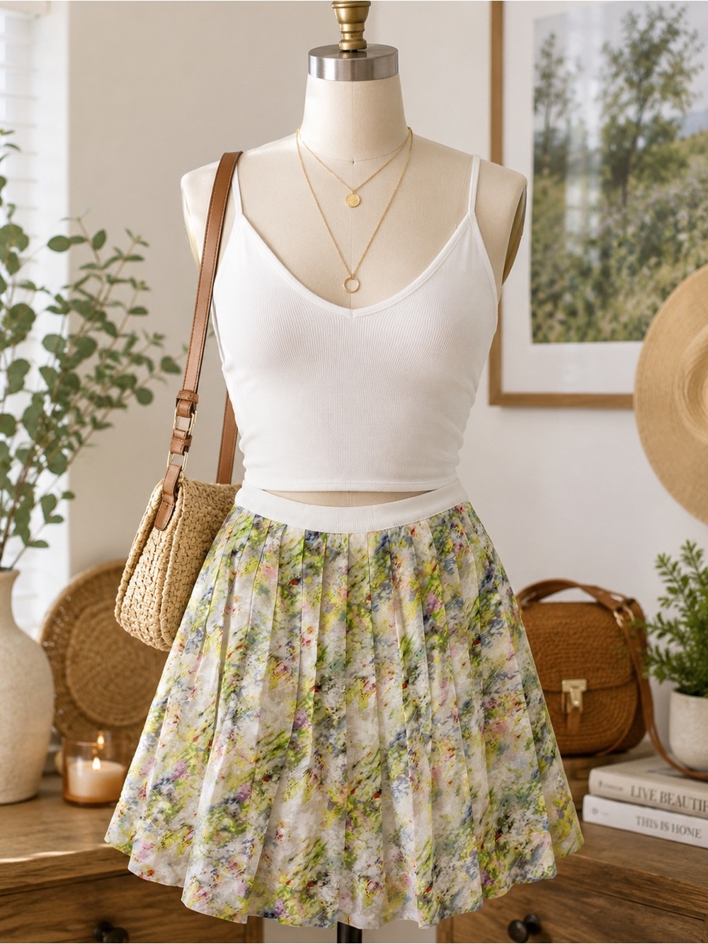 Bebe Floral Pleated Mini Skirt - feminine cottagecore y2k garden party xs